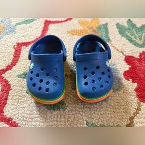 CROCS Kids Blue Sandals with Rainbow Soles 5C
